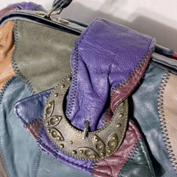 Vintage 90’s Multicolour Patchwork Leather Handbag Purse - Picture 11 of 15